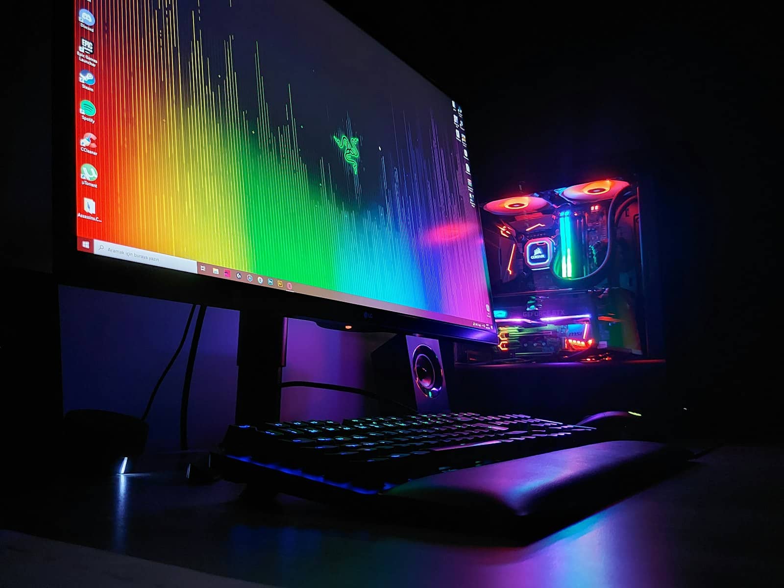 A gaming PC and controller setup