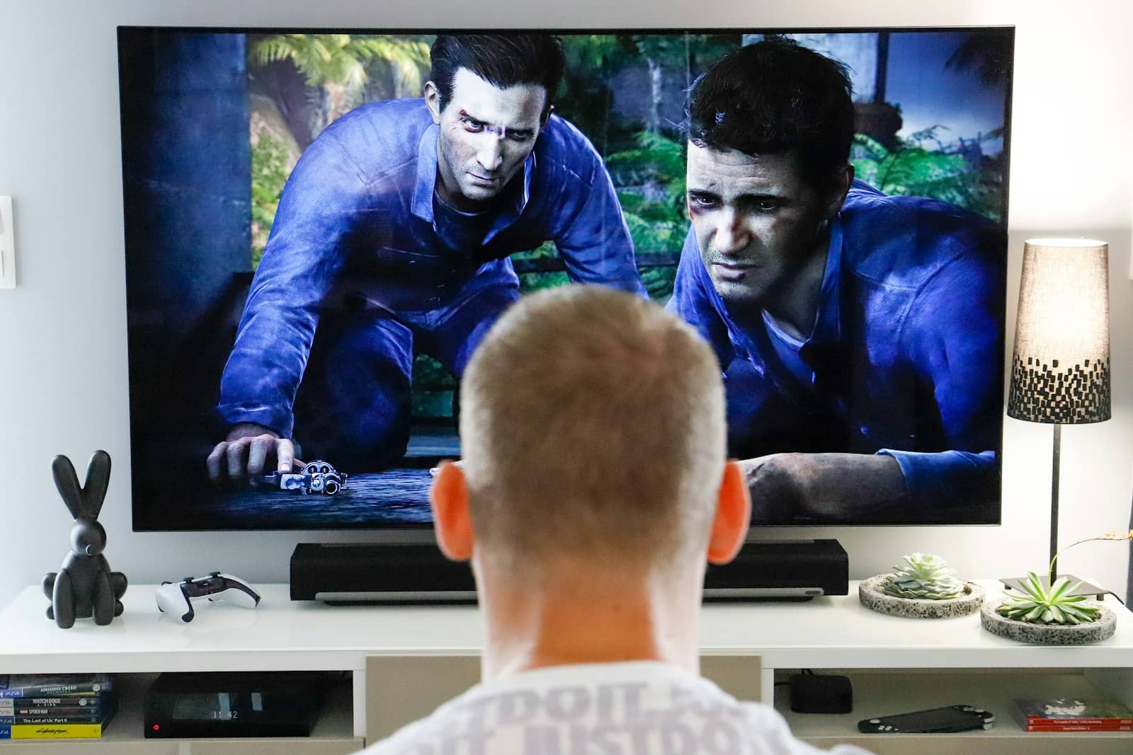 A console gaming setup in a living room