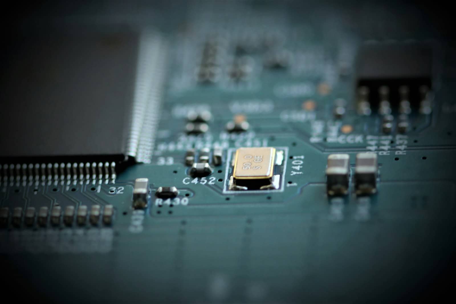 A close-up of computer processor silicon on a circuit board