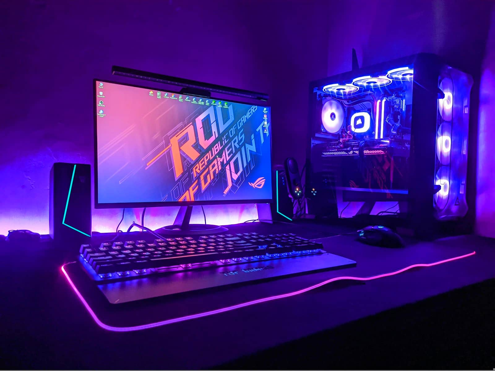 Inside a gaming PC with liquid cooling and RGB
