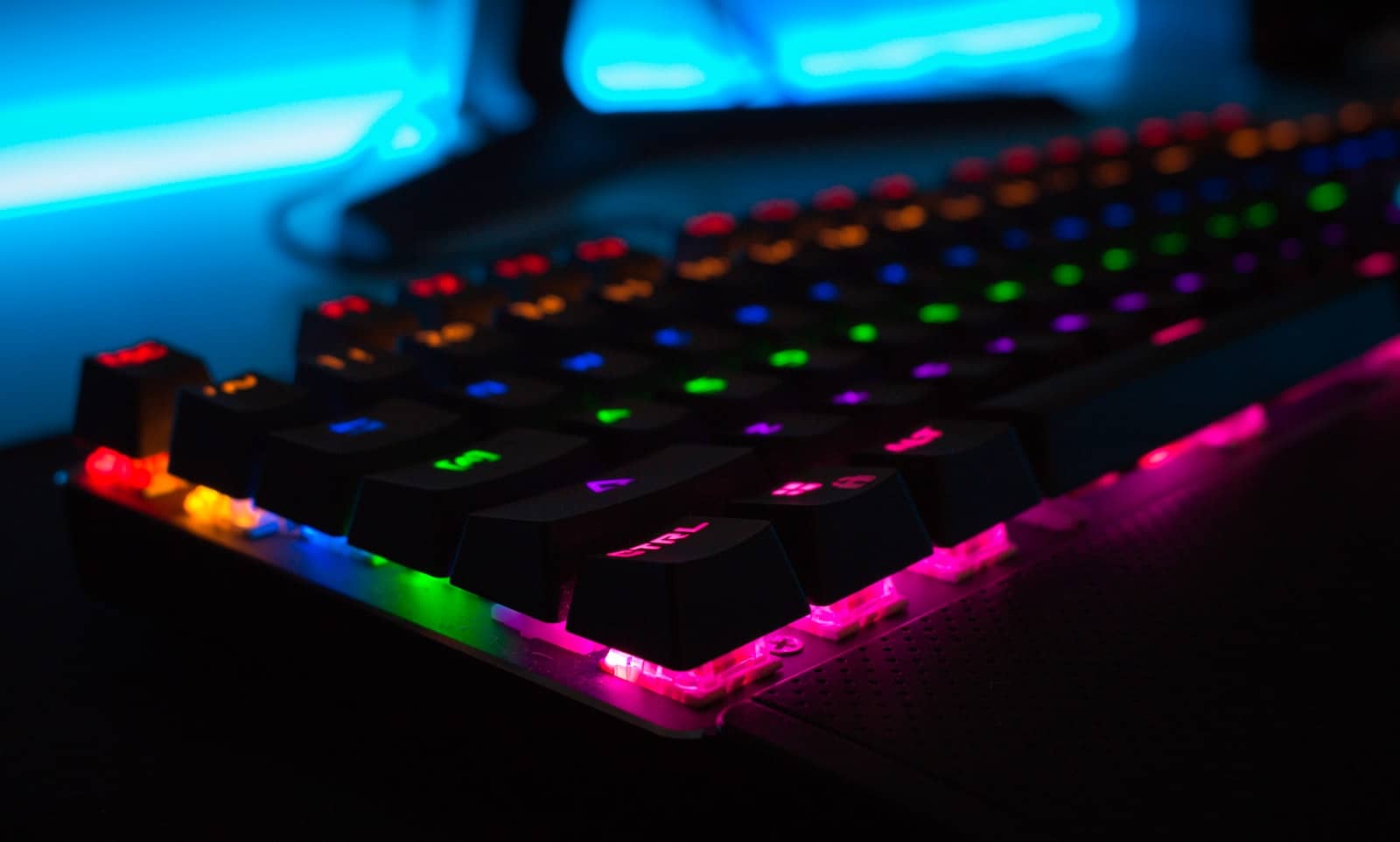 An RGB-backlit mechanical gaming keyboard
