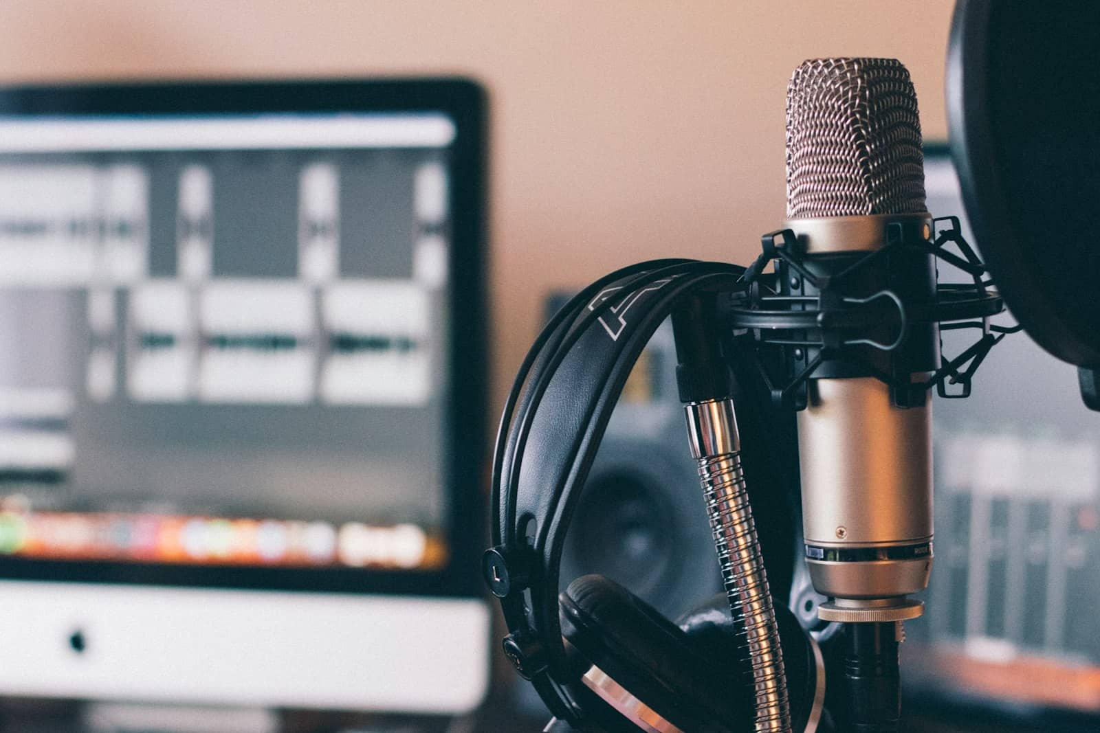 A microphone in a home studio setup