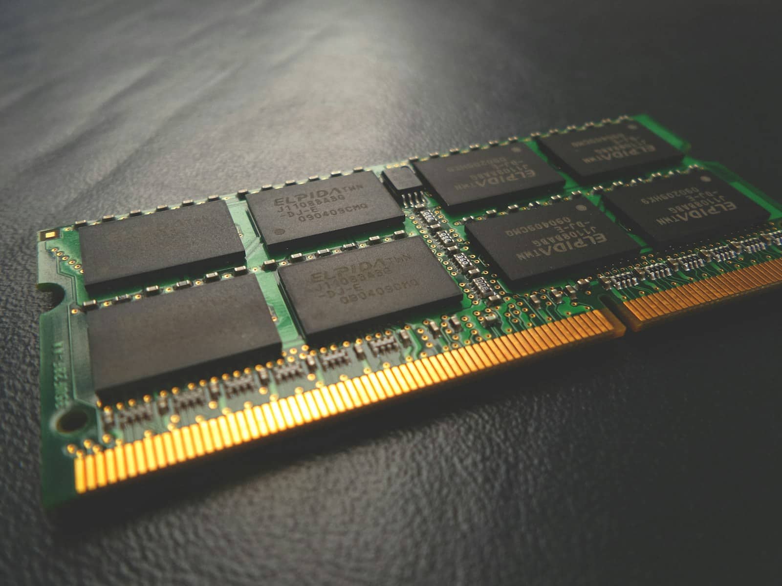 Graphics card memory chips close up
