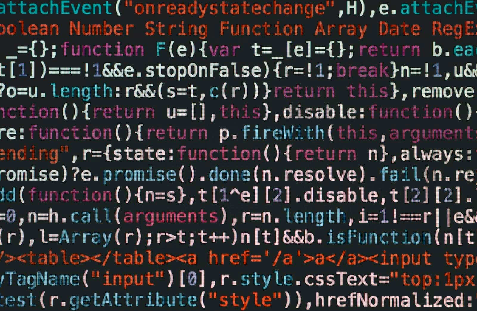 Colorful lines of code on a dark screen