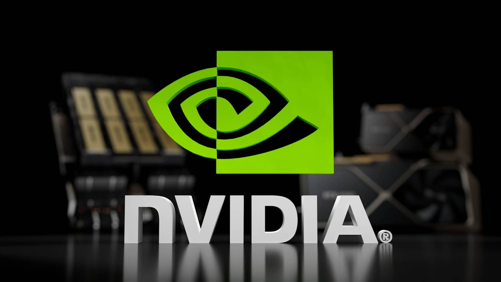 An NVIDIA logo with graphics cards
