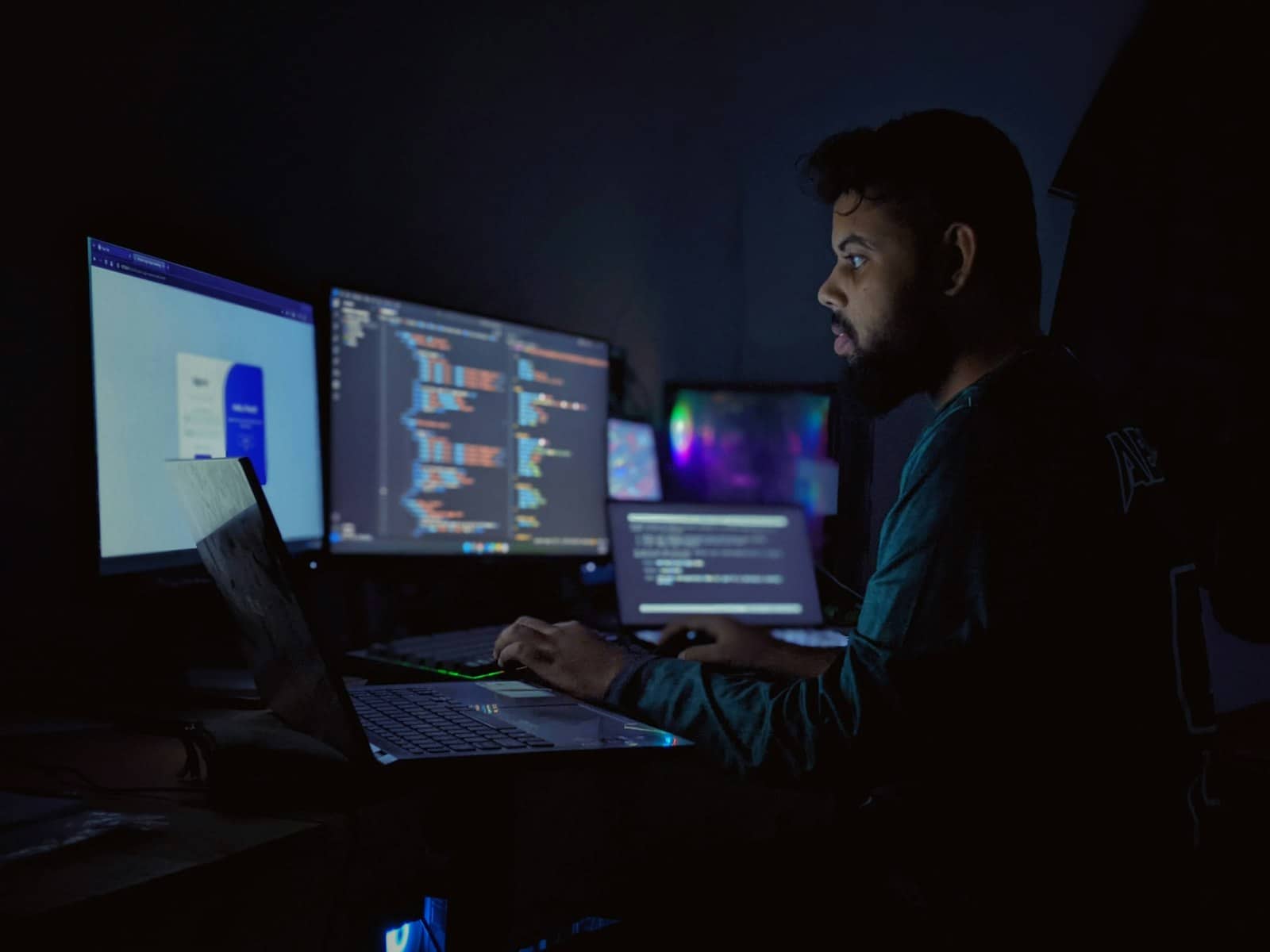 A developer working with code on screen