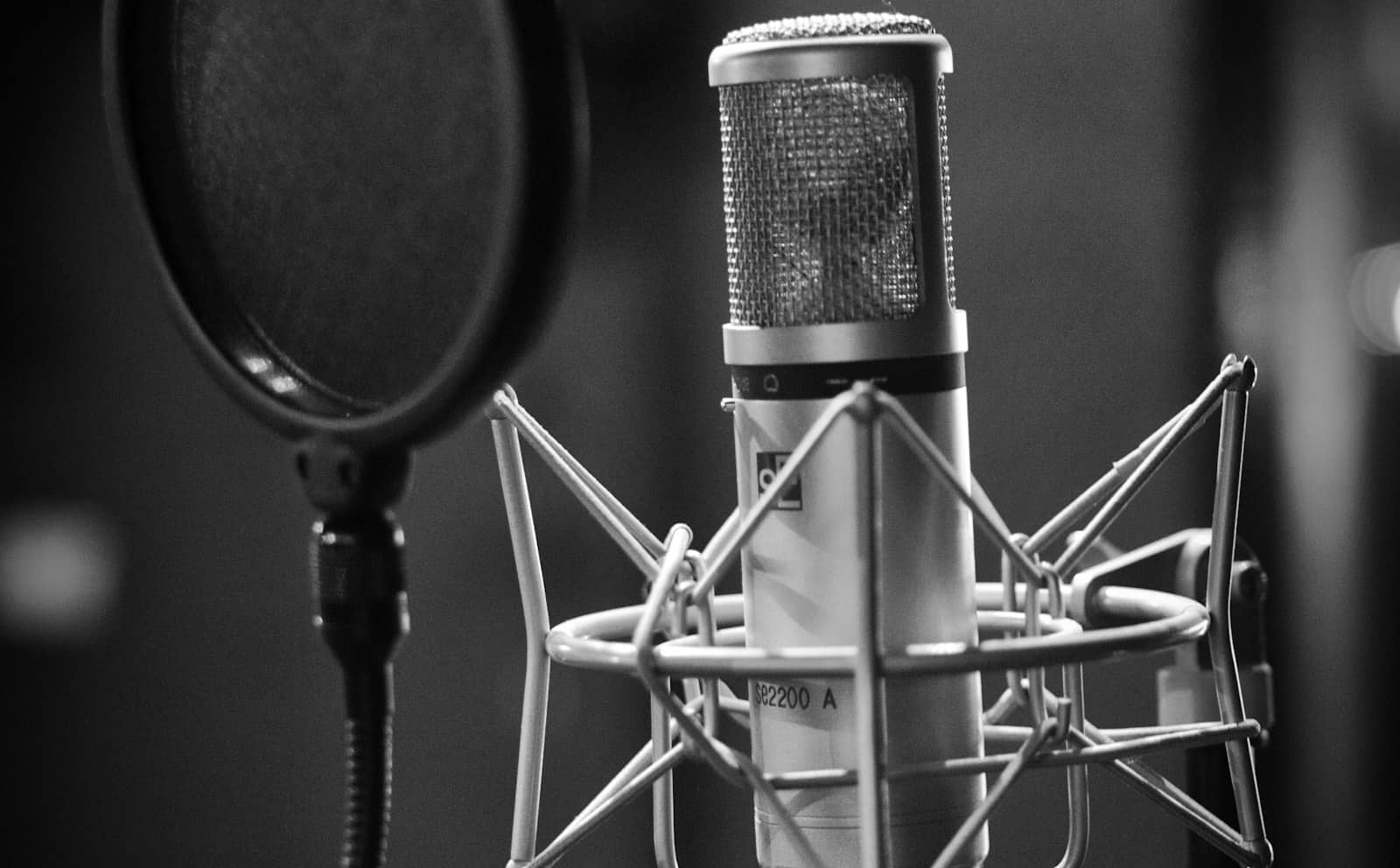 A studio microphone with a pop filter