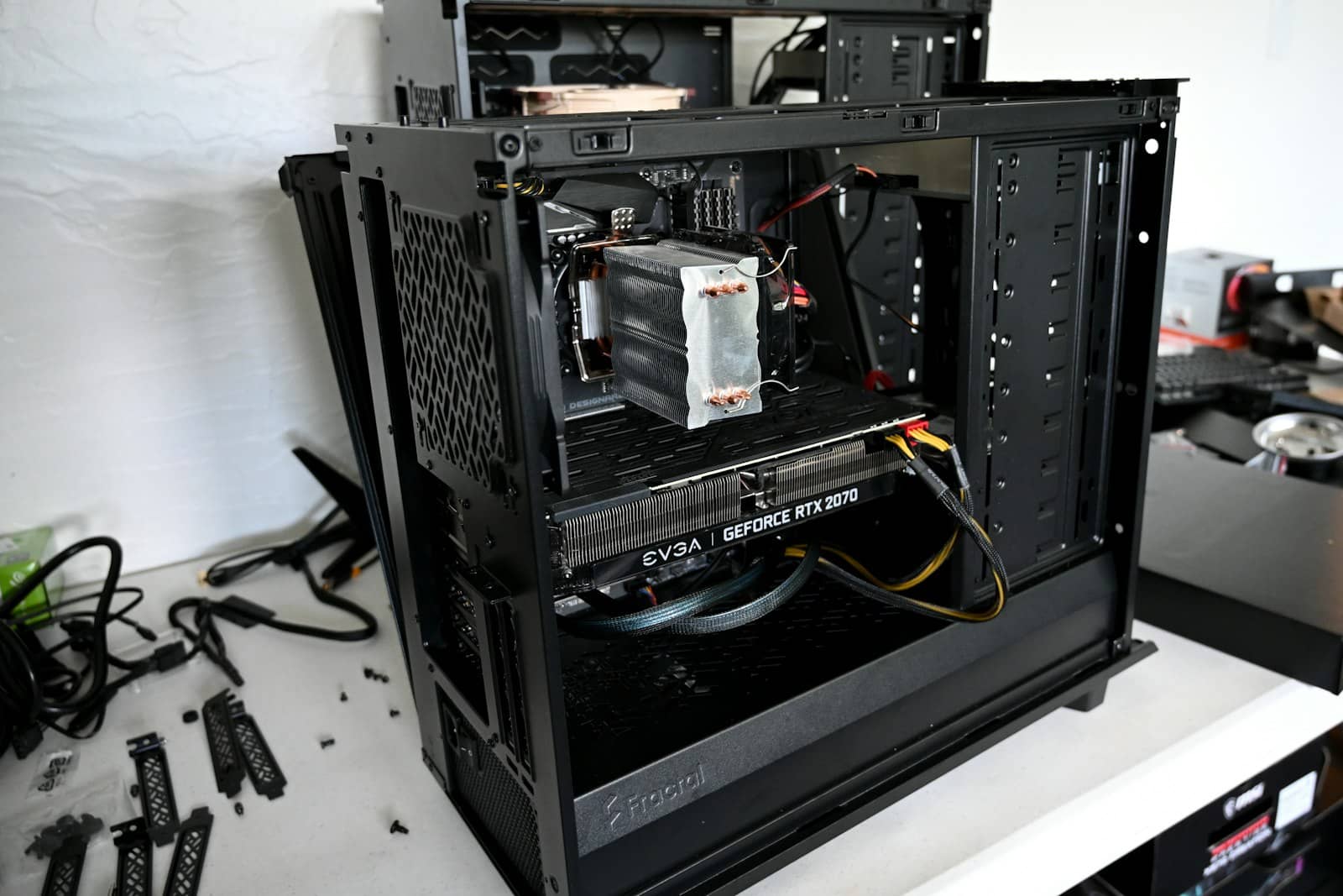 A PC being built with a graphics card installed in the case