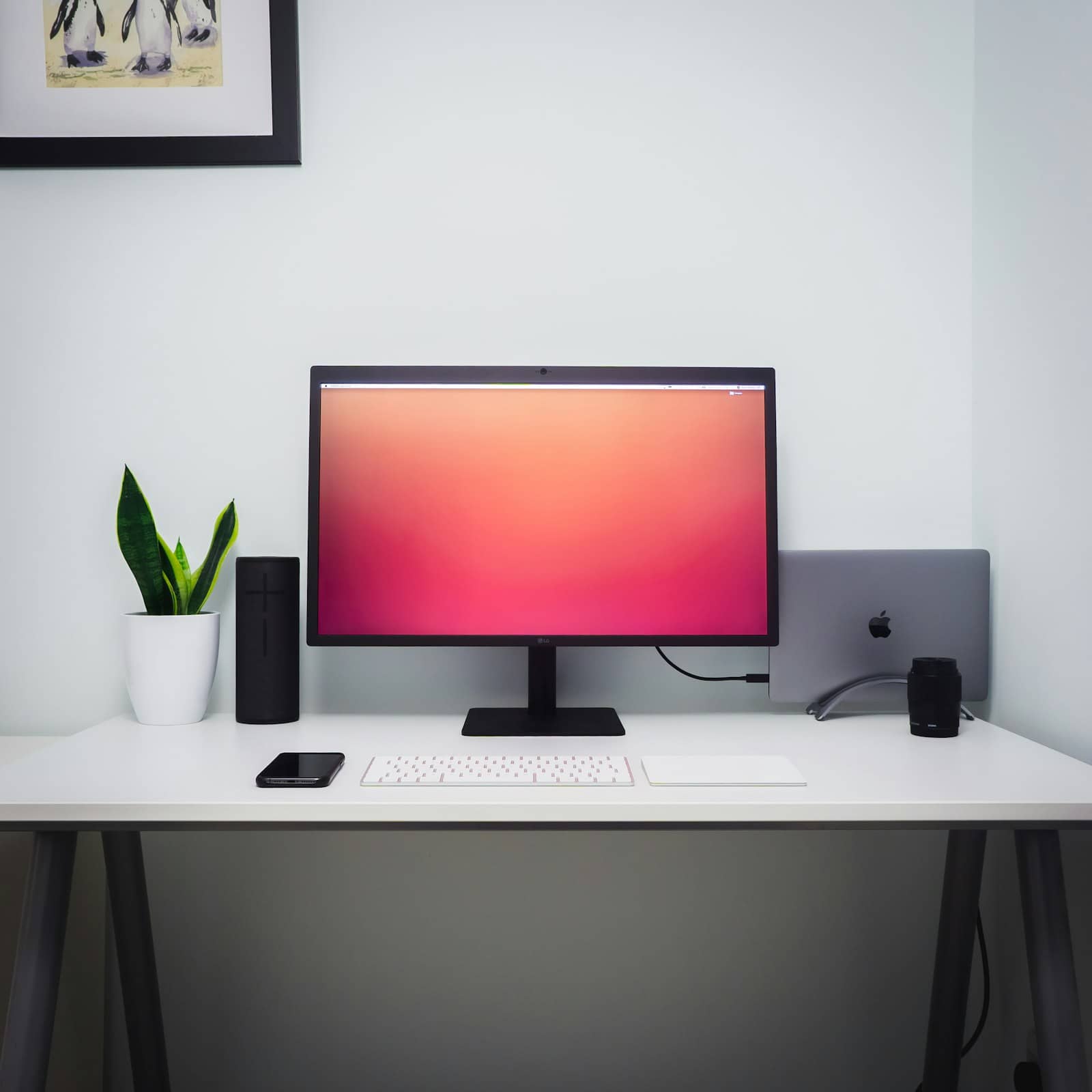 A large 4K monitor on a clean desk