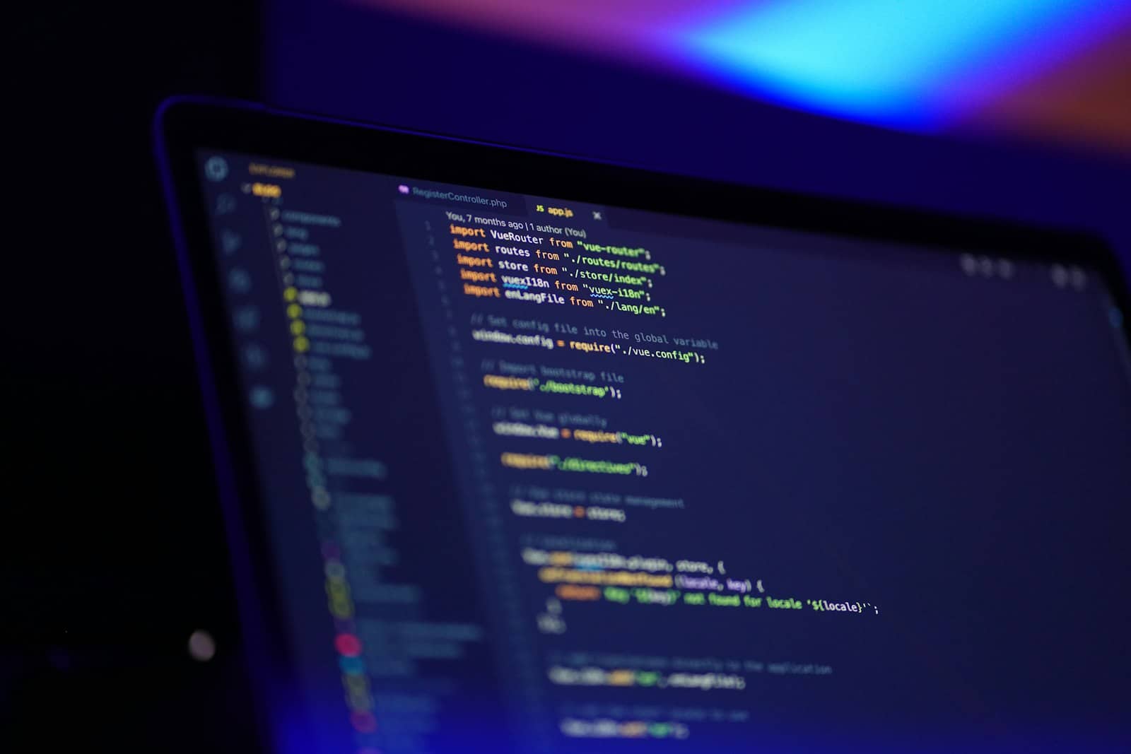 Glowing lines of code on a screen