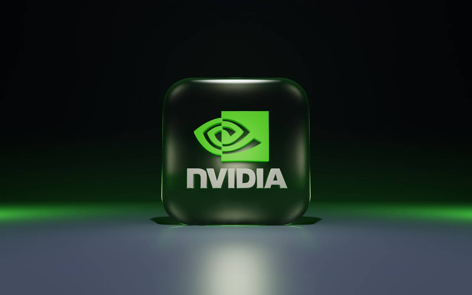 An NVIDIA logo glowing green on a dark background