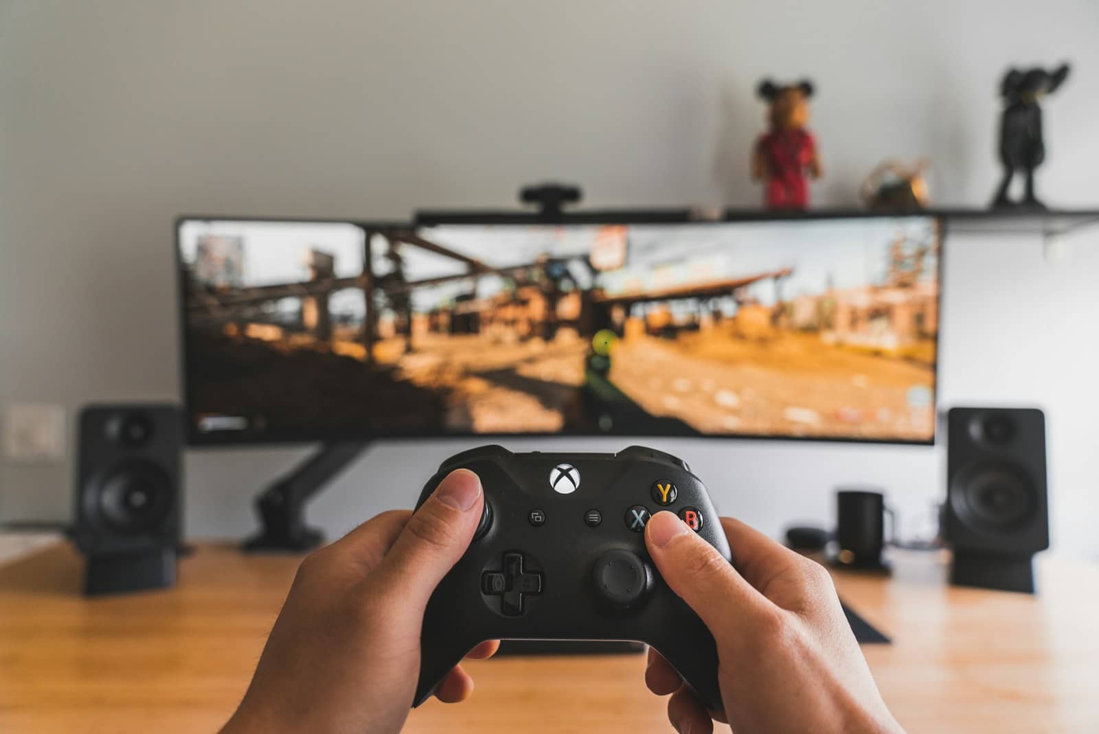 A gaming setup with a compact PC