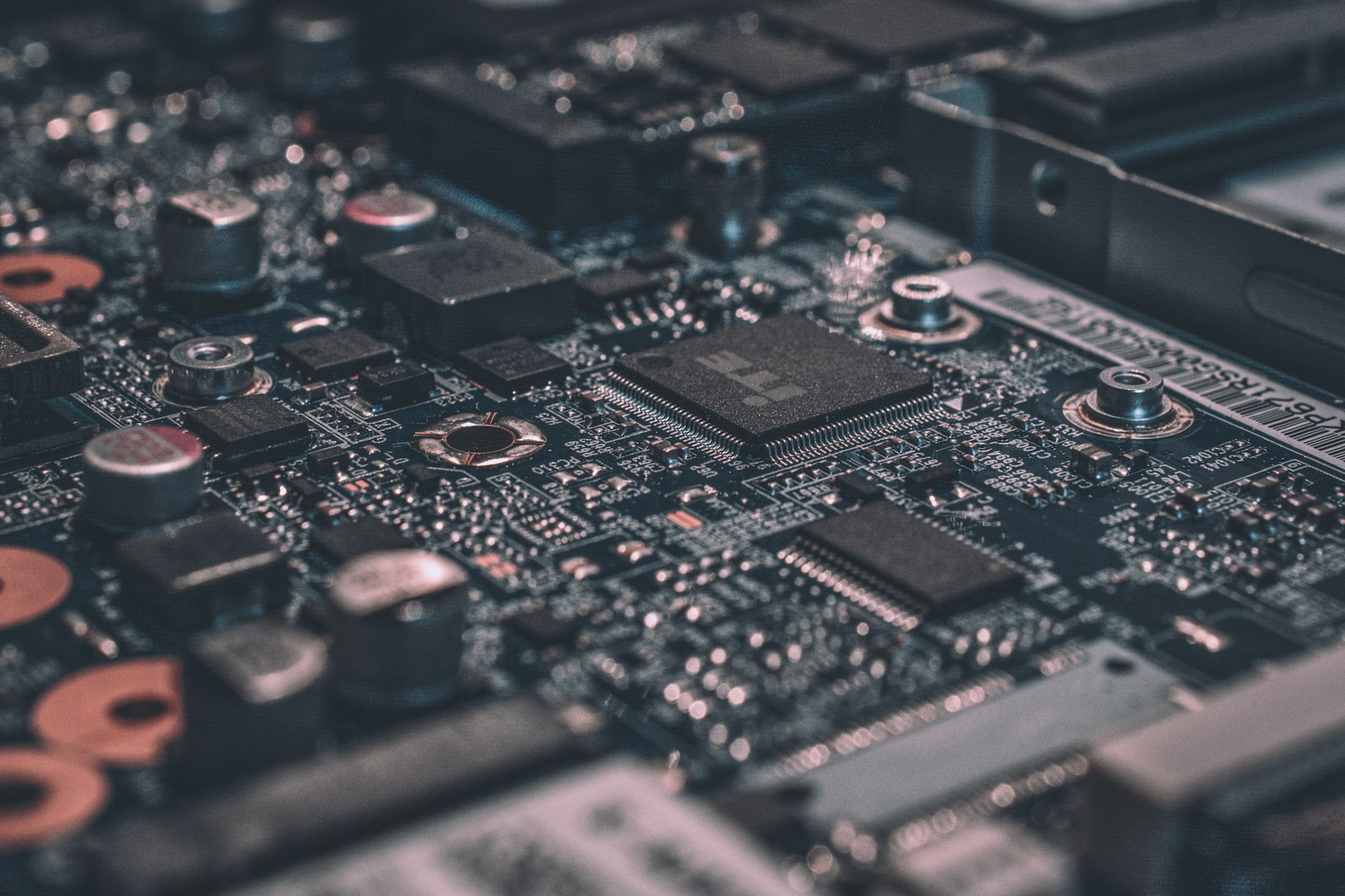 Macro photo of a black circuit board