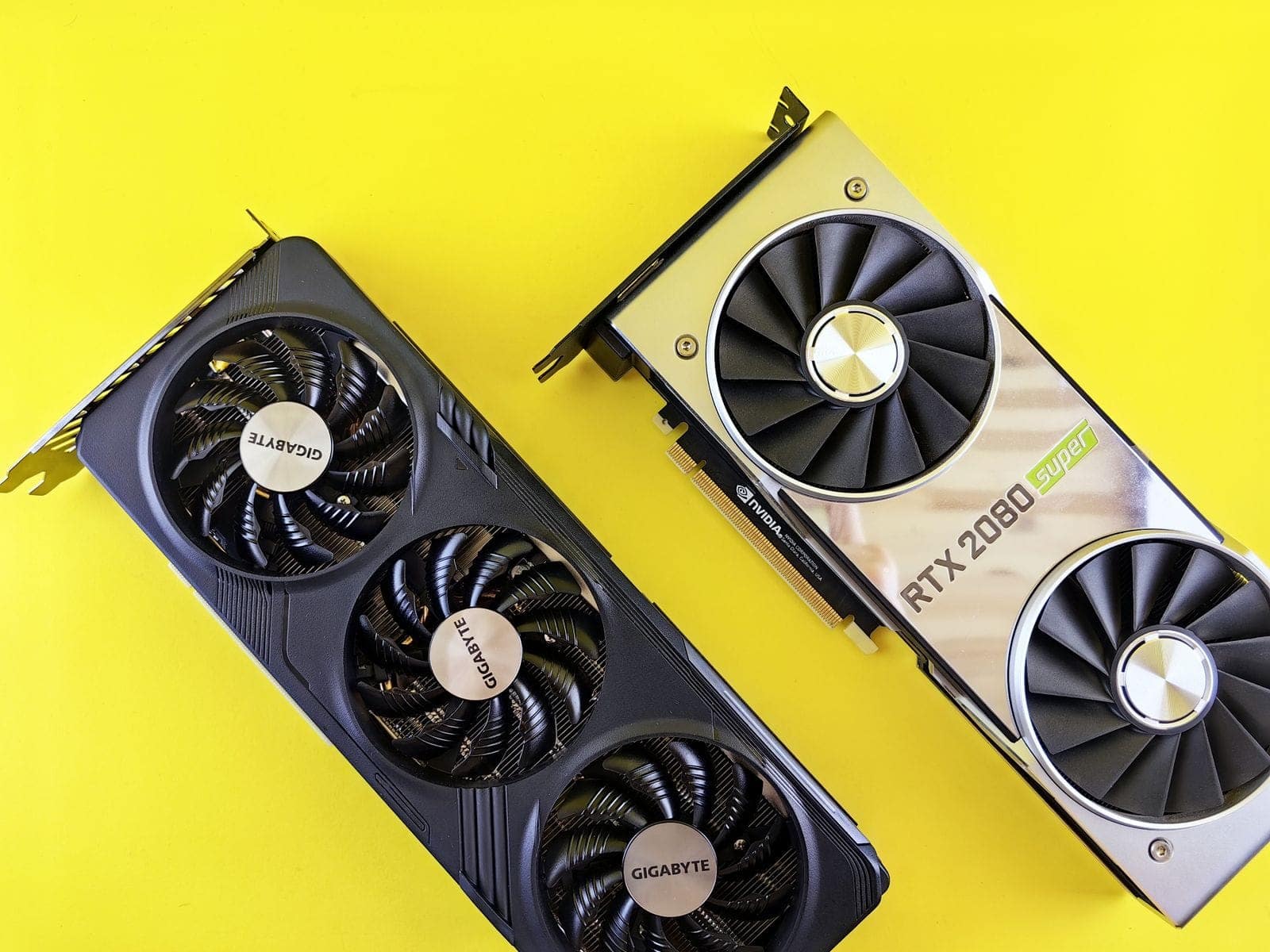 Two NVIDIA GeForce RTX graphics cards side by side