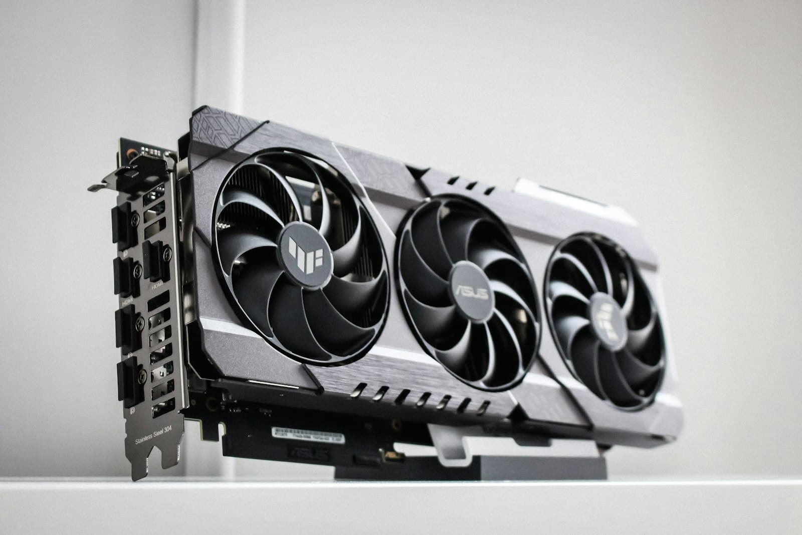 A large triple-fan NVIDIA graphics card