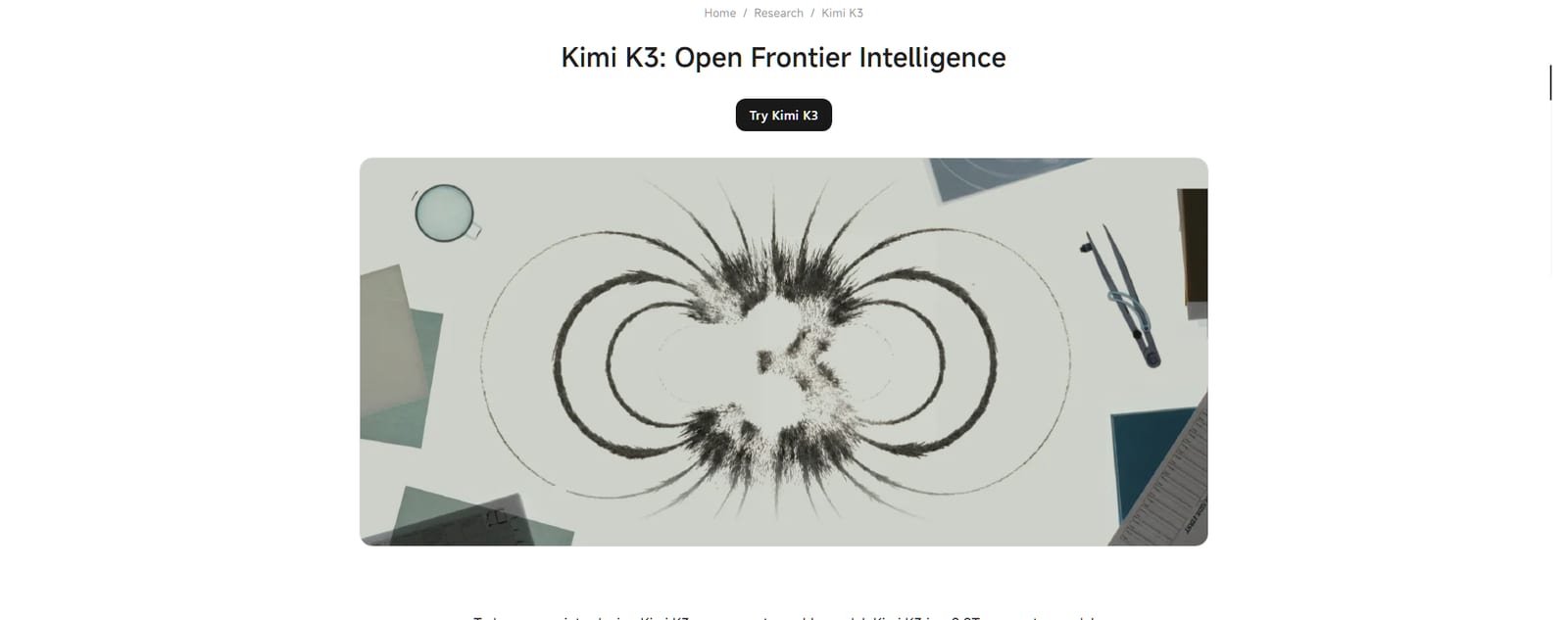 Kimi K3 'Open Frontier Intelligence' announcement page from Moonshot AI