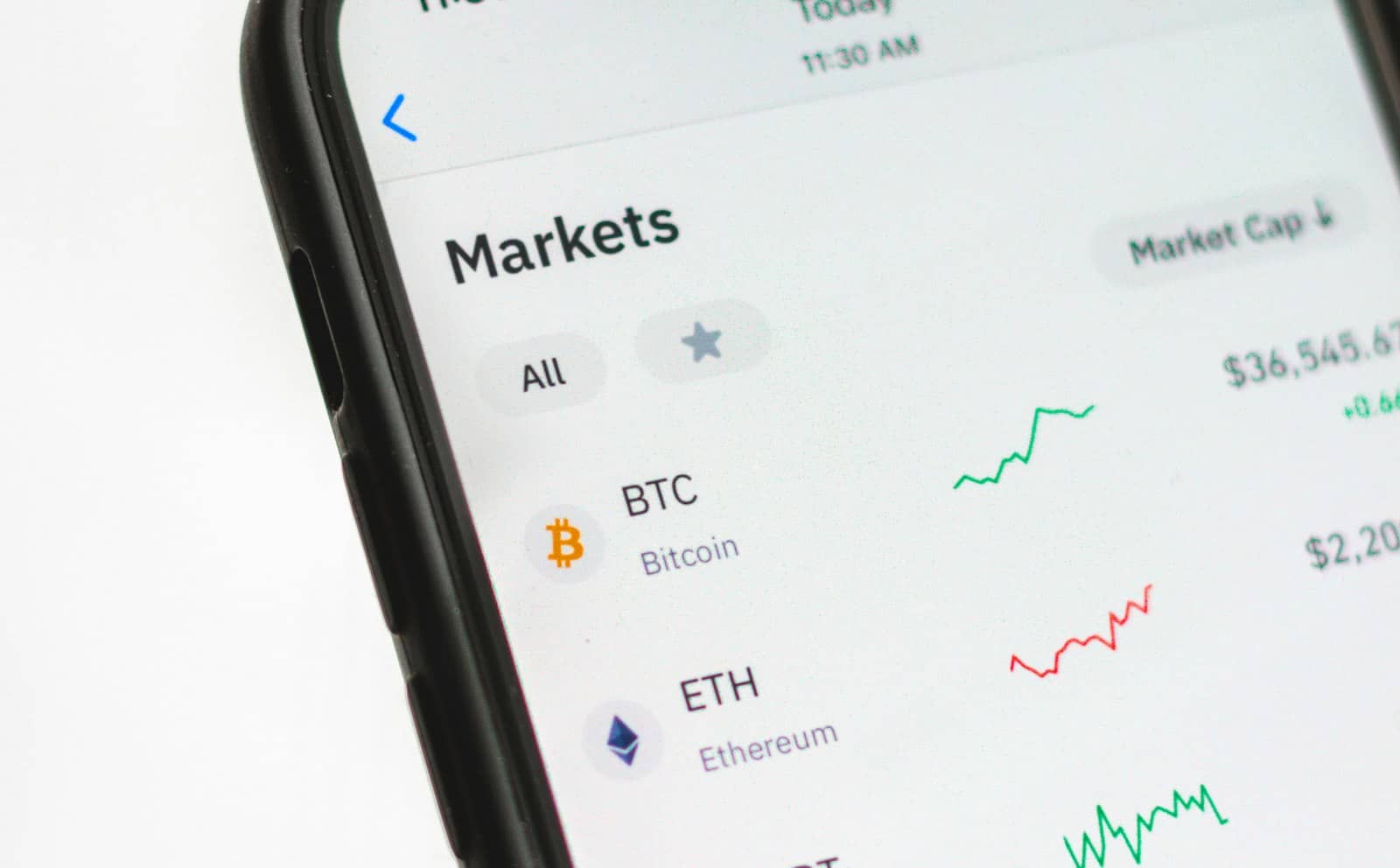 A digital trading screen showing Bitcoin's price climbing
