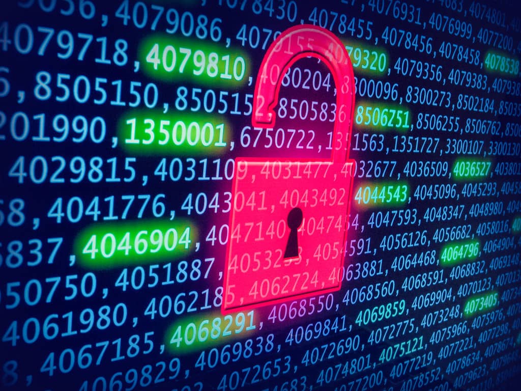 Lines of encrypted code and data streaming across a dark screen