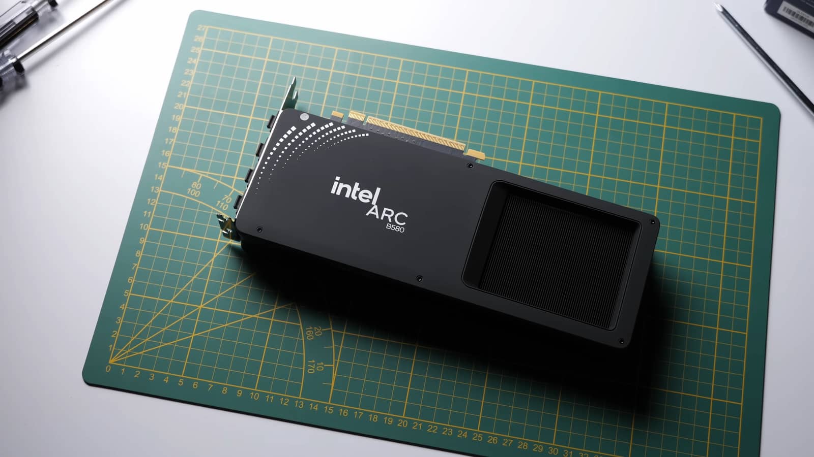 Intel Arc Battlemage graphics card installed in a PC