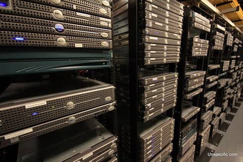 Rows of enterprise server racks in a data center