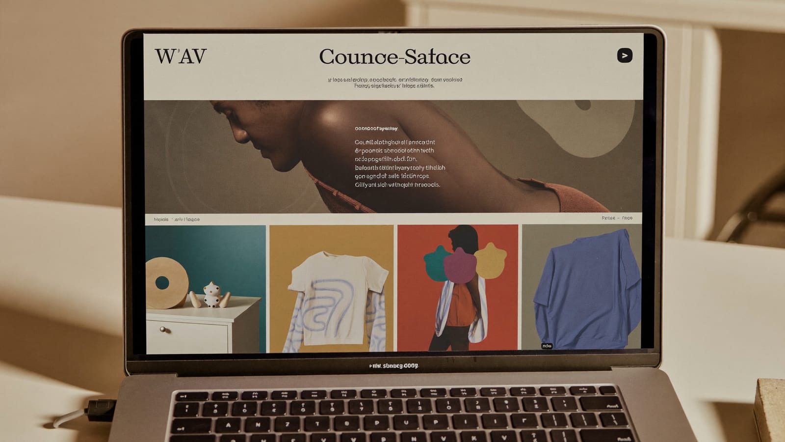 A polished course sales-page hero mockup on a laptop: a clean landing layout with a large course-cover graphic