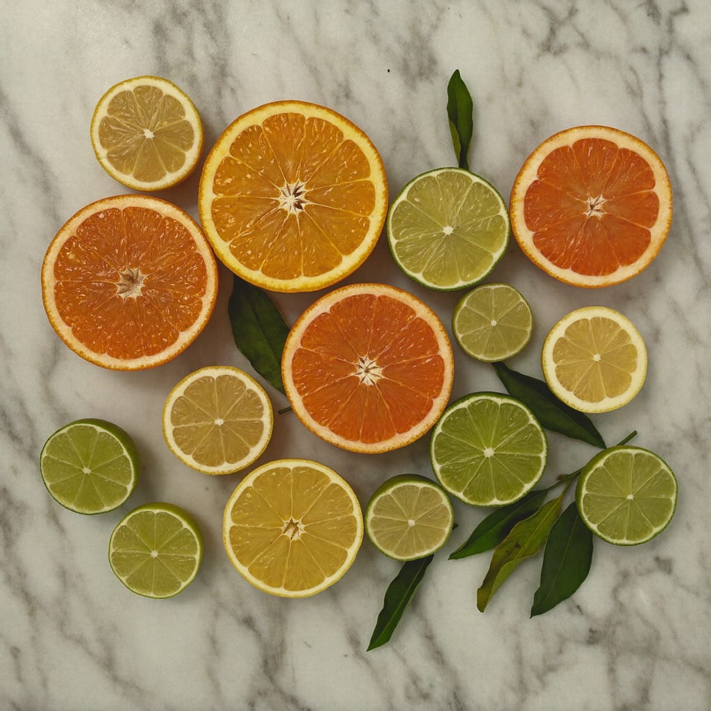 A citrus fruit flat-lay generated with Higgsfield