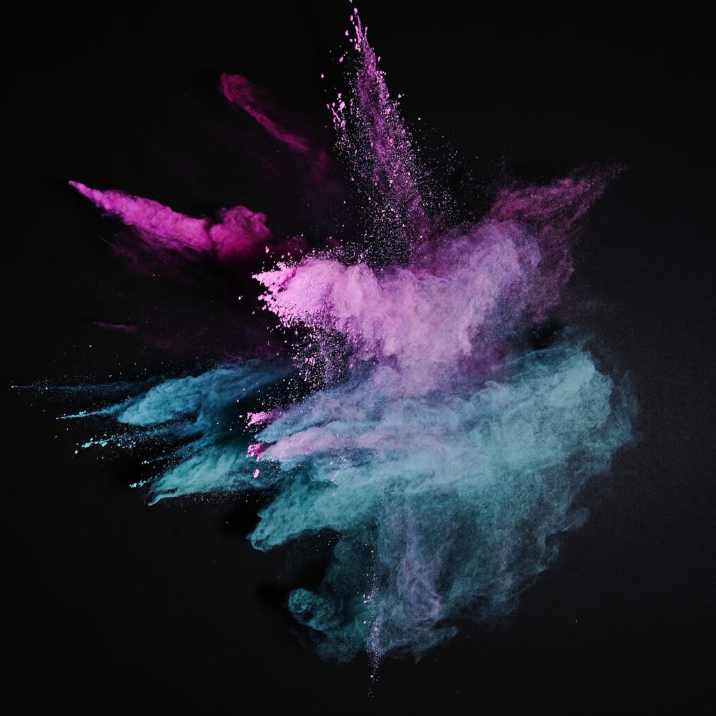 A high-speed paint-powder image generated with Higgsfield