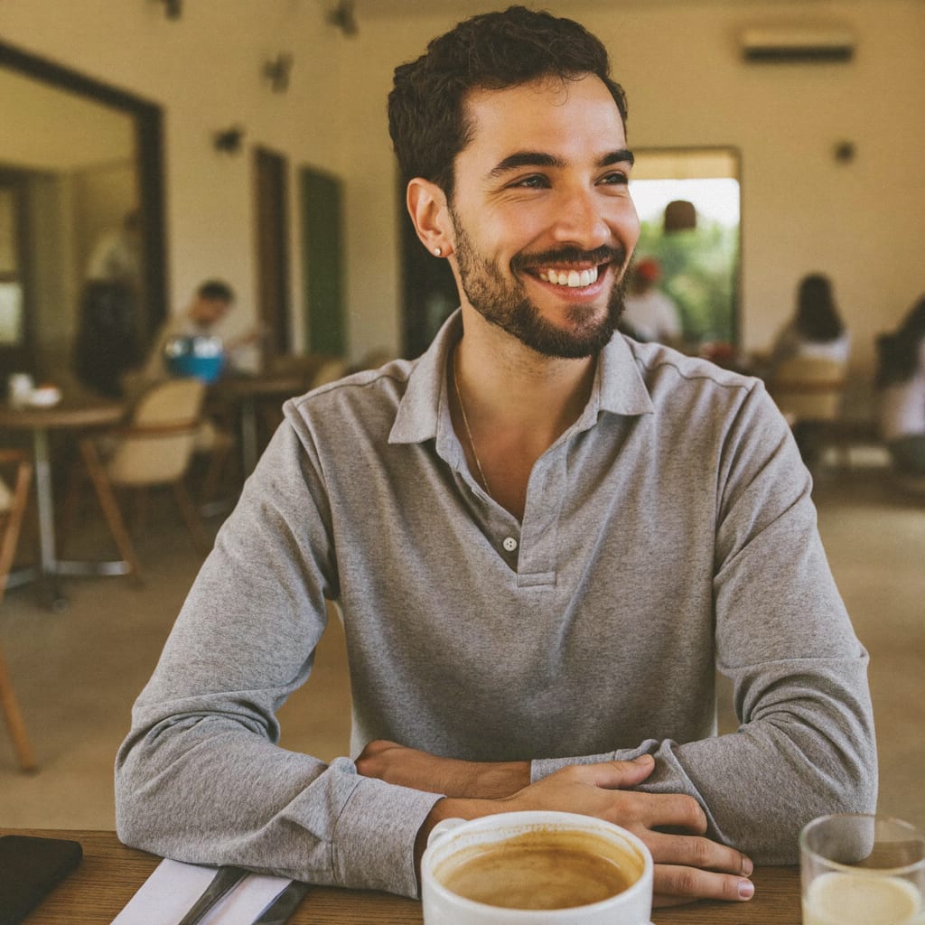 A candid barista portrait generated with Higgsfield