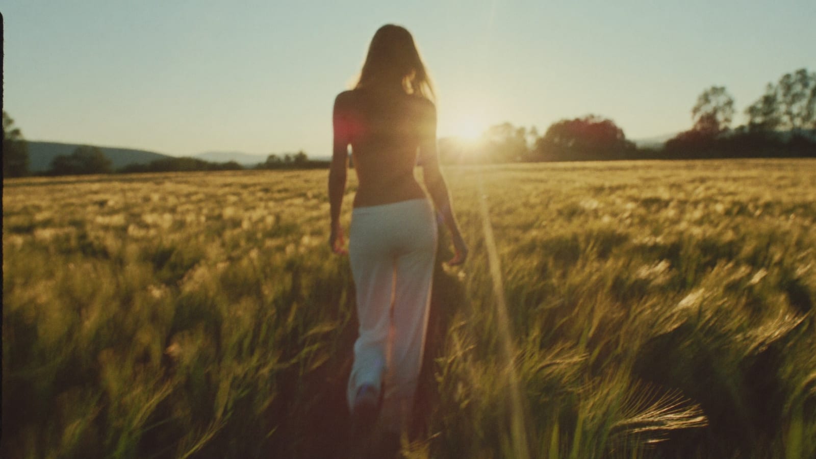 A cinematic still of a figure in a golden wheat field at sunset, a still from a Higgsfield generation
