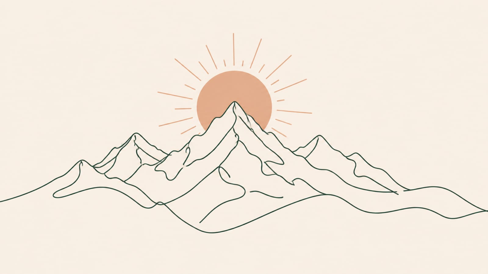 Minimalist single-line-art poster design of a mountain range at sunrise