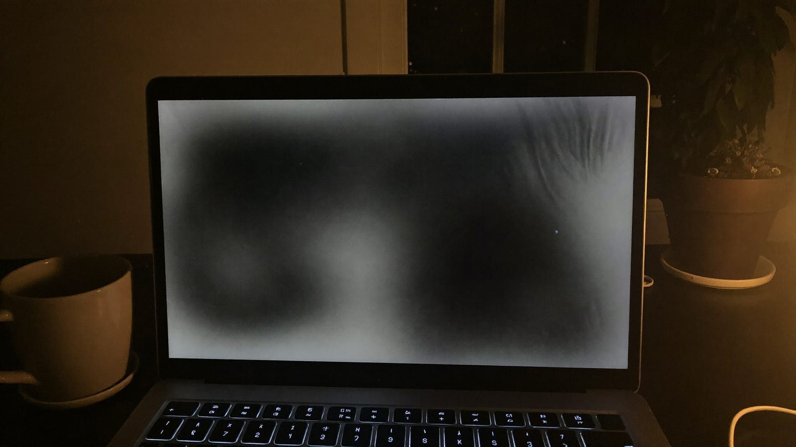 A dim desk lit by the glow of a laptop screen running a model