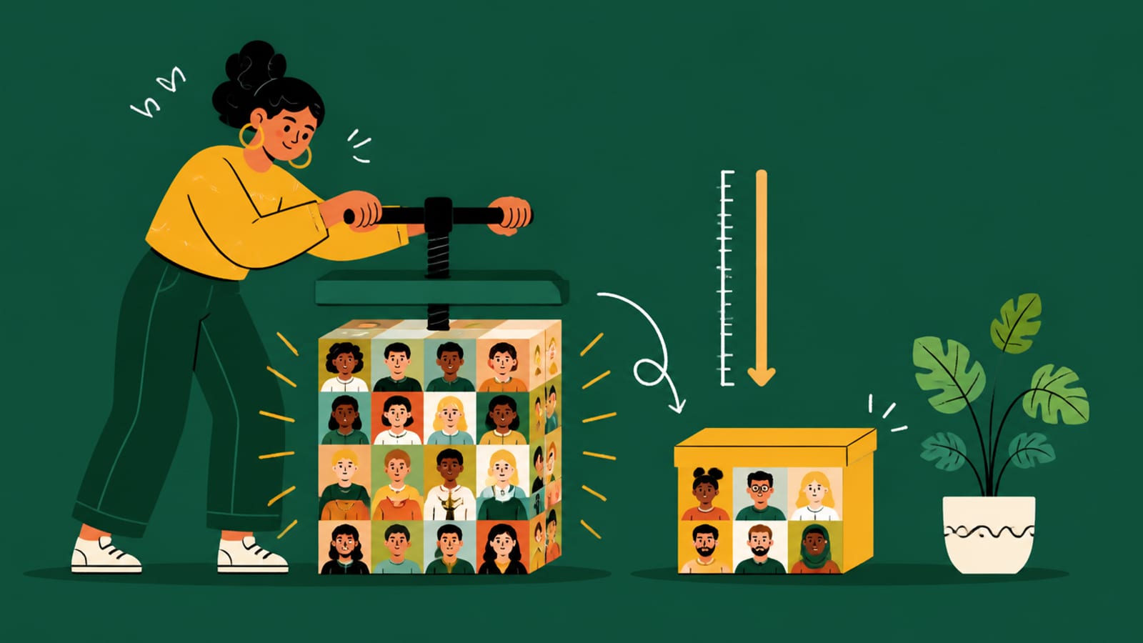 Illustration of compressing a large block of AI experts into a smaller box