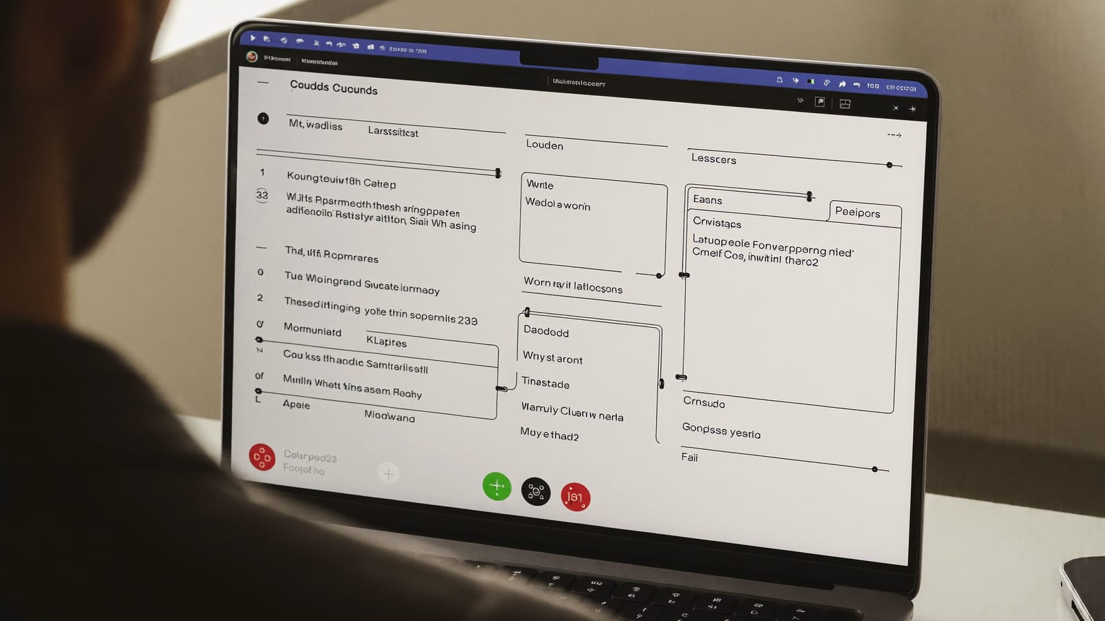 A laptop showing a clean nested course curriculum with modules and lessons as an outline